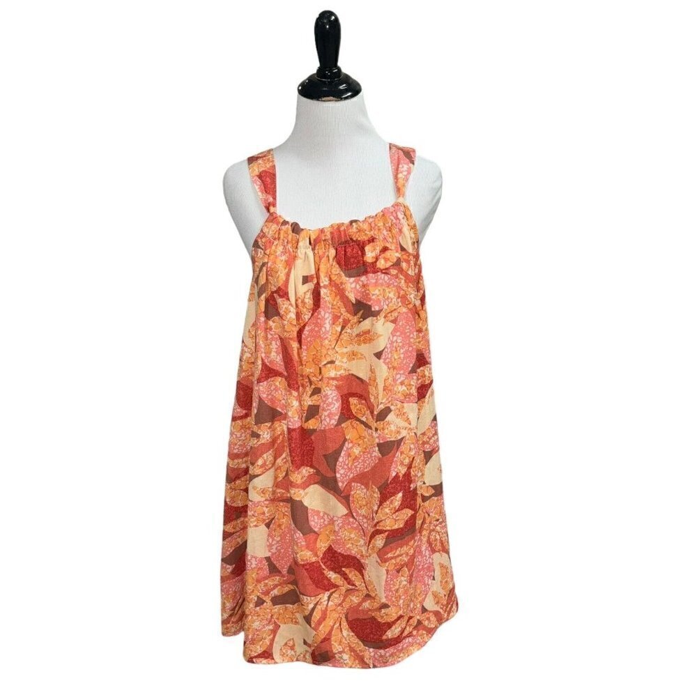 Nine West Women's S Small Mini Sun Dress A-Line Floral Print Peach Sleeveless